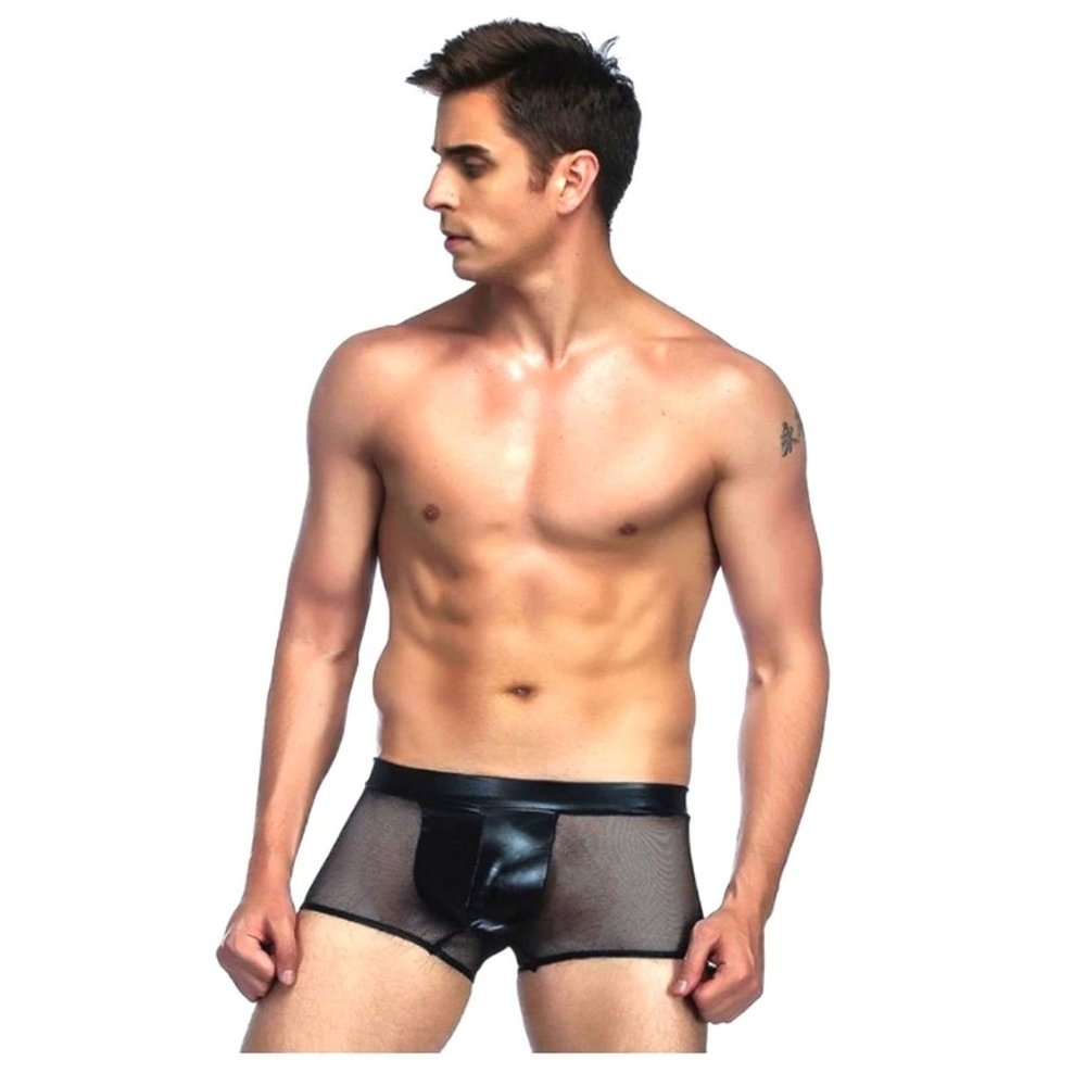🍑Gay Pride Costume Festival Parade Black Mesh Sexy faux leather US SMALL(28-30)